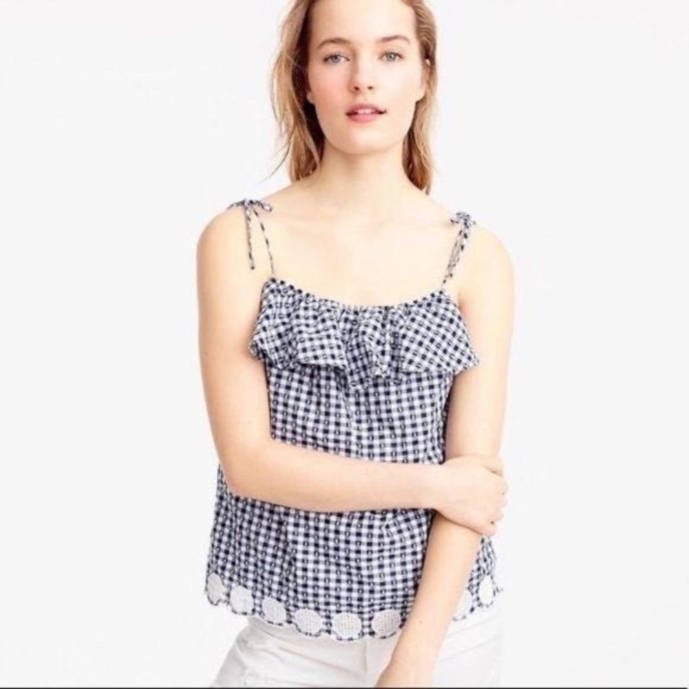 J. Crew Gingham Scalloped Tank Top